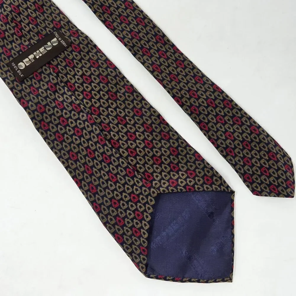 ORPHEUS ITALY SILK TIE BLACK GOLD RED EQUESTRIAN HORSE STIRRUPS 4.5